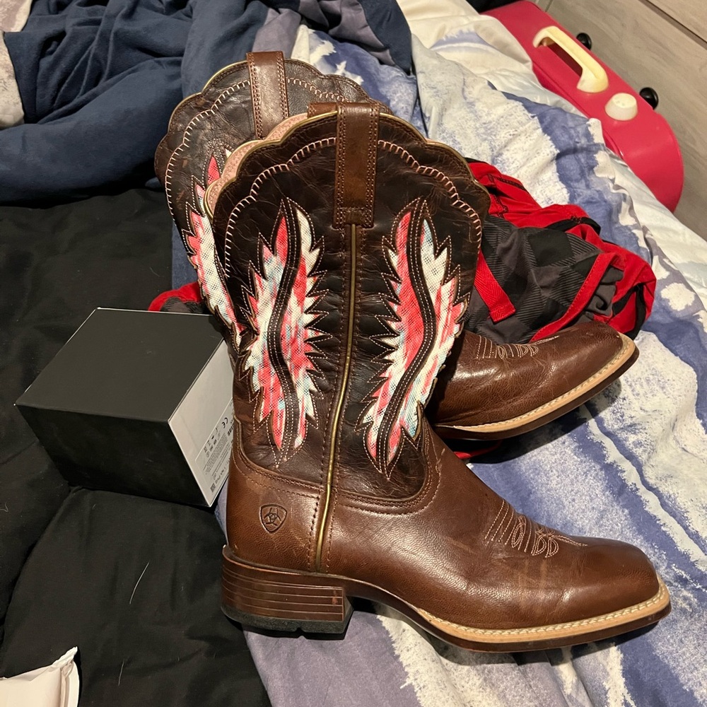 Ariat Leather Boots with Red and White Accents